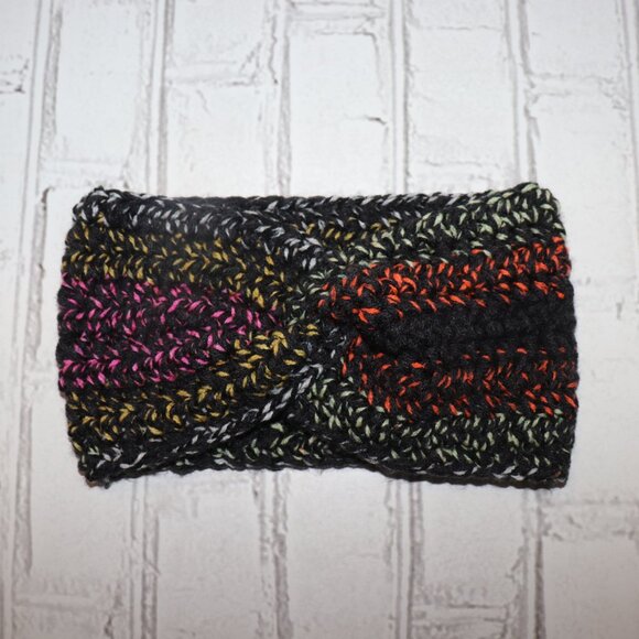 🧶🌈 Handmade Twisted Headband – Variegated Yarn in Black, Green, Orange, Purple - Picture 1 of 3